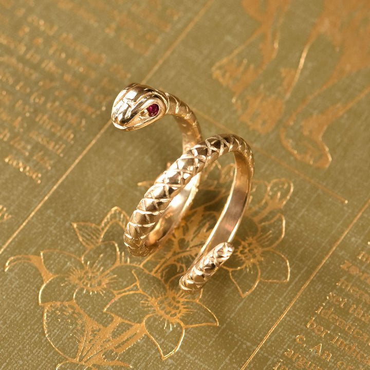 Copperhead Snake Ring in Gold with Rubies - Goldmakers Fine Jewelry