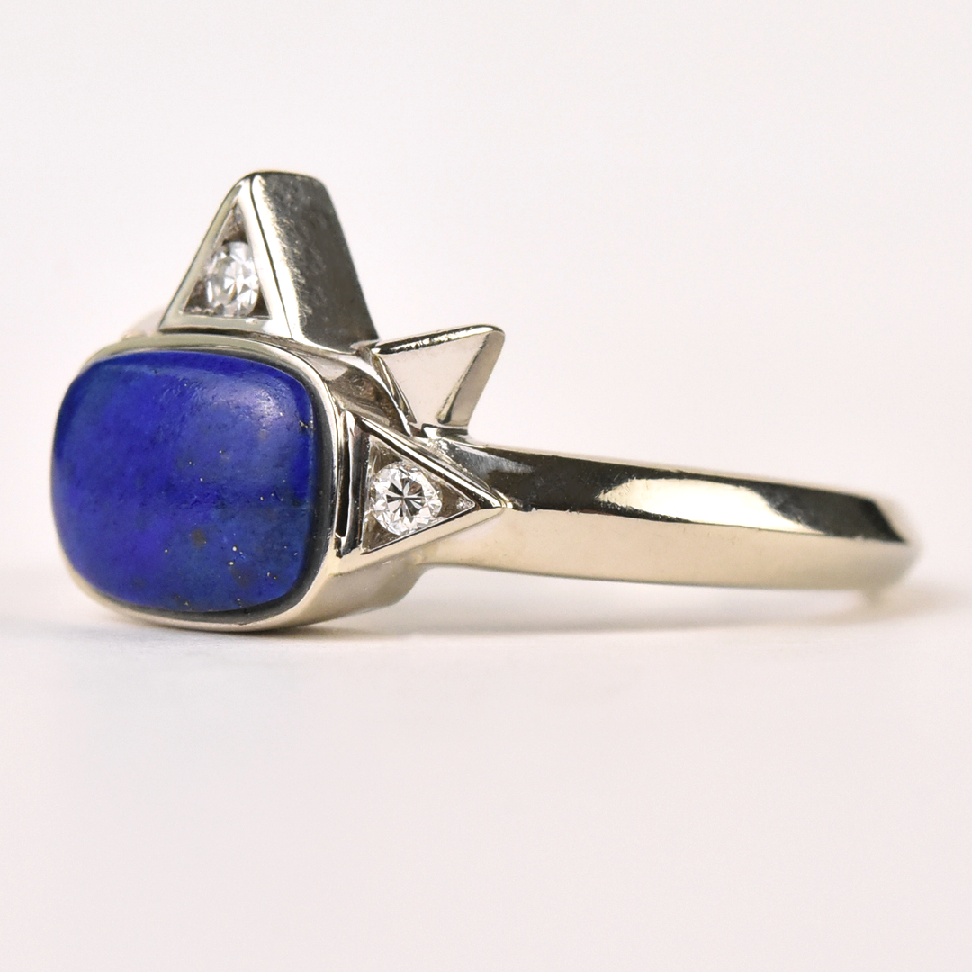 Deco Lapis and Diamond Engagement Ring - Goldmakers Fine Jewelry