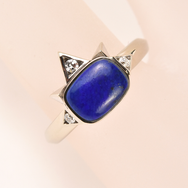 Deco Lapis and Diamond Engagement Ring - Goldmakers Fine Jewelry