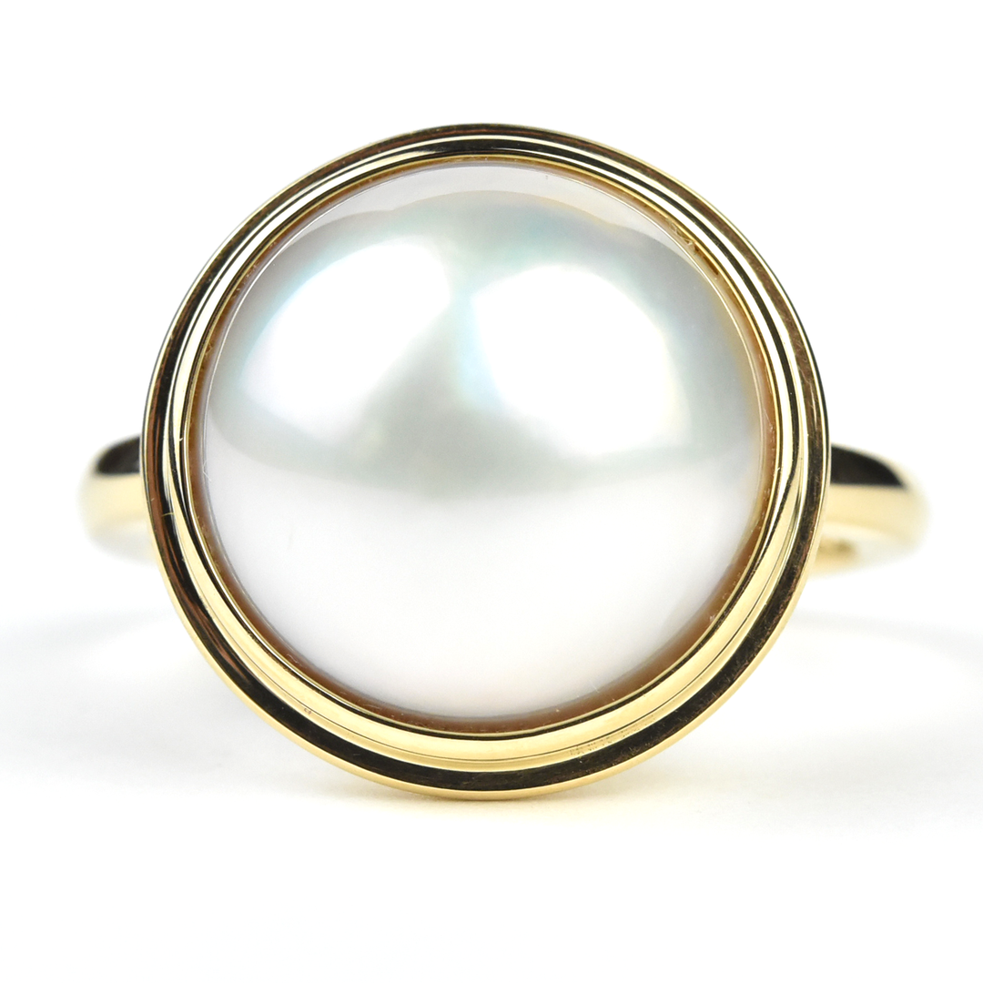 White Mabe Pearl Ring in Yellow Gold - Goldmakers Fine Jewelry