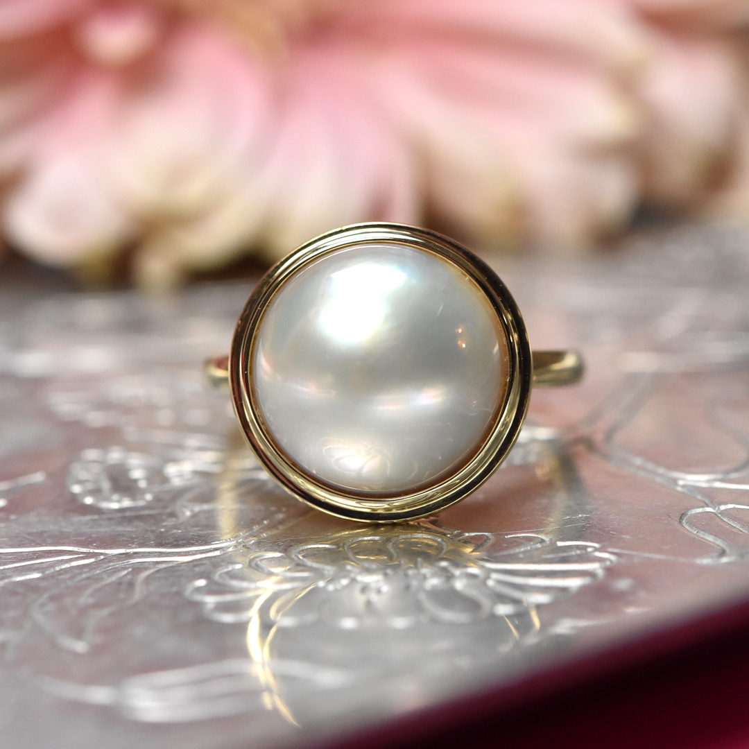White Mabe Pearl Ring in Yellow Gold - Goldmakers Fine Jewelry