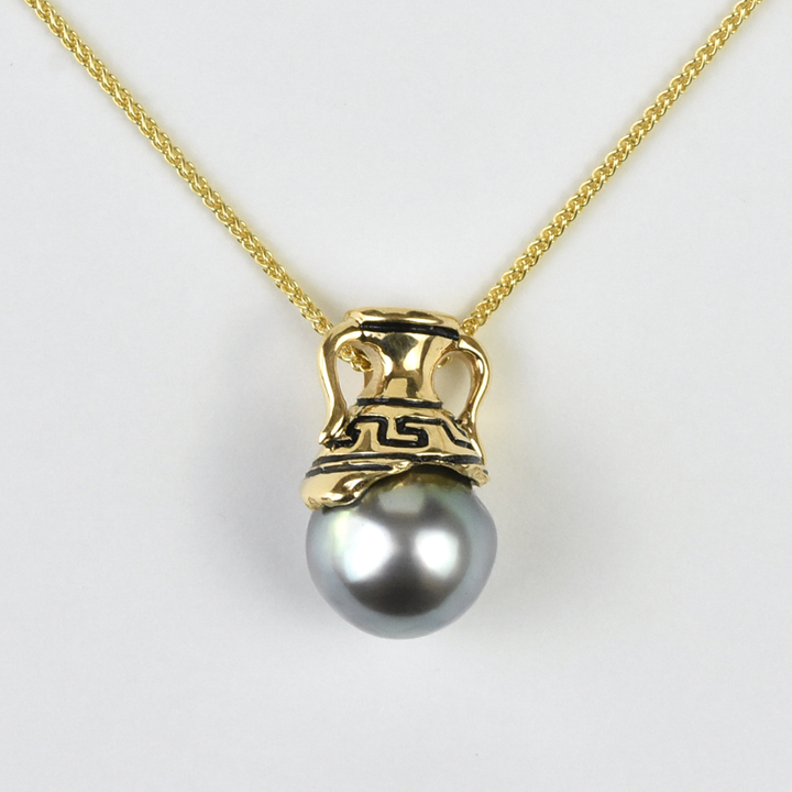 Greek Amphora Pearl Necklace in Gold - Goldmakers Fine Jewelry