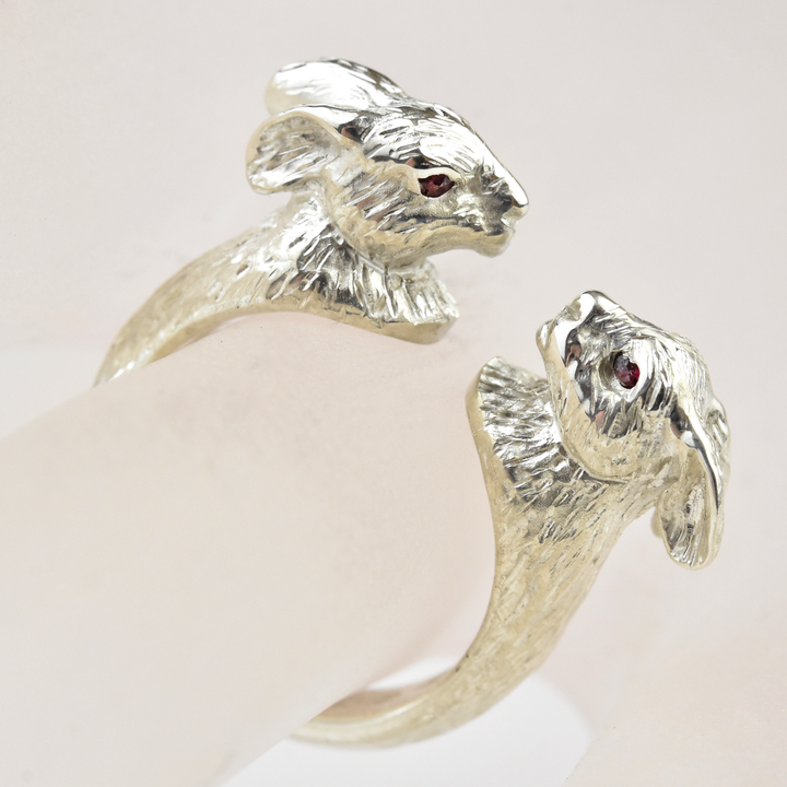 Lucky Rabbits Ring in Silver with Rubies - Goldmakers Fine Jewelry