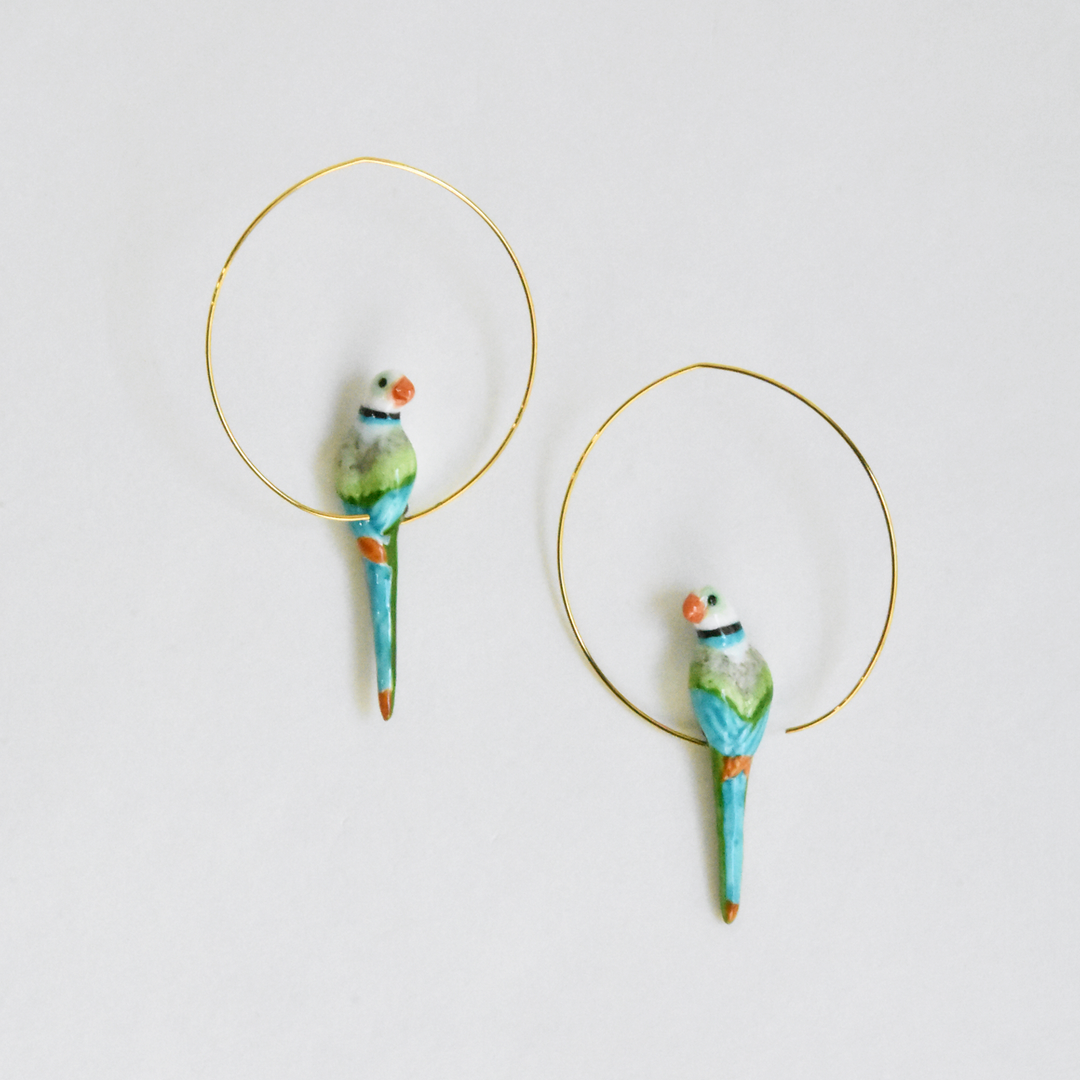 Blue and Green Parrot Hoop Earrings - Goldmakers Fine Jewelry