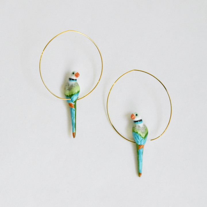 Blue and Green Parrot Hoop Earrings - Goldmakers Fine Jewelry