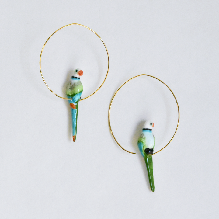 Blue and Green Parrot Hoop Earrings - Goldmakers Fine Jewelry