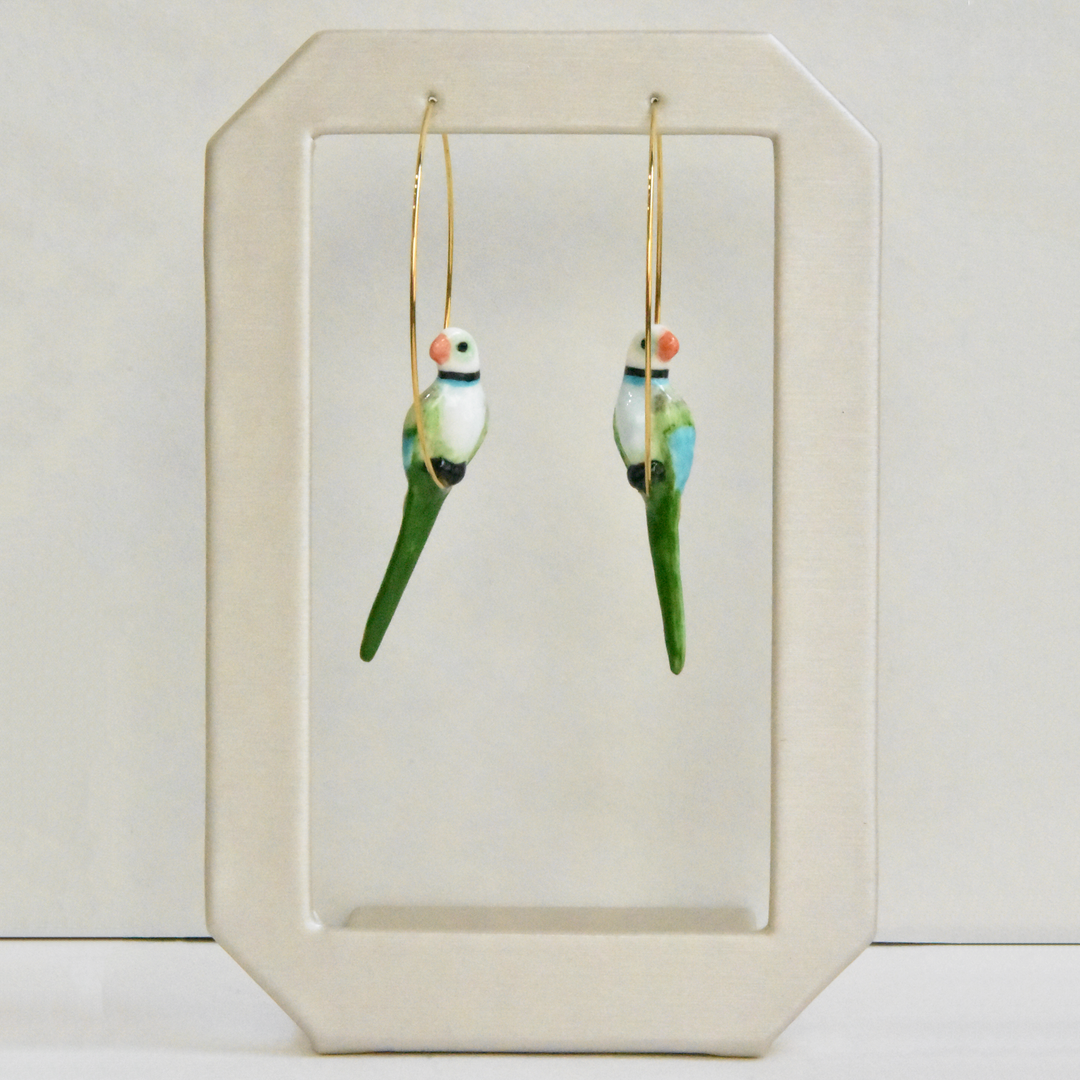 Blue and Green Parrot Hoop Earrings - Goldmakers Fine Jewelry