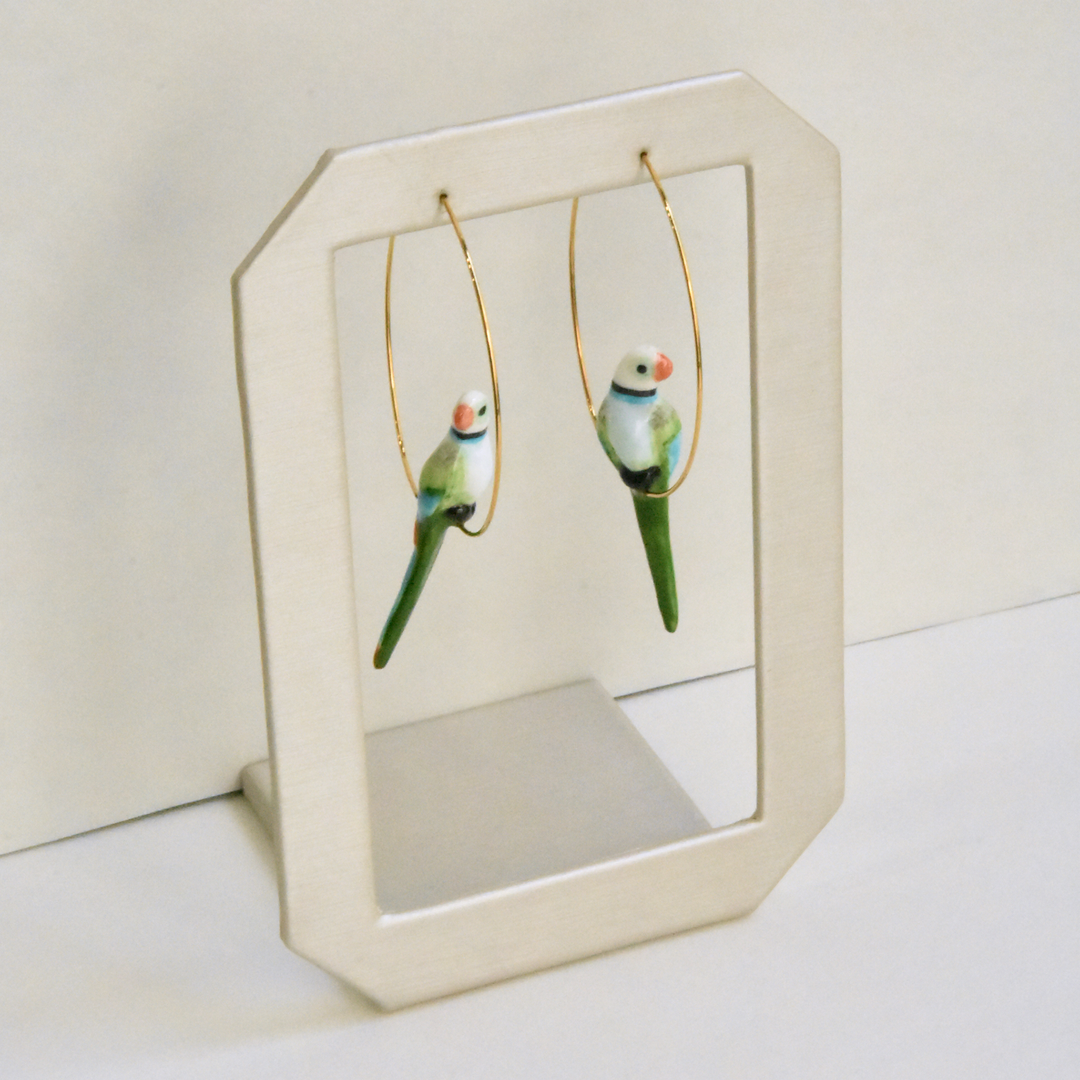 Blue and Green Parrot Hoop Earrings - Goldmakers Fine Jewelry