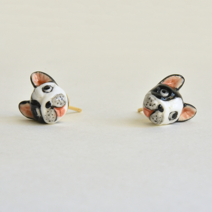 Black & White Bulldog Post Earrings - Goldmakers Fine Jewelry