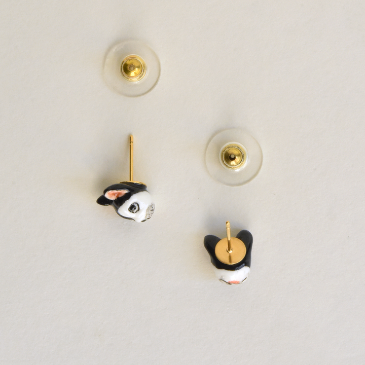 Black & White Bulldog Post Earrings - Goldmakers Fine Jewelry