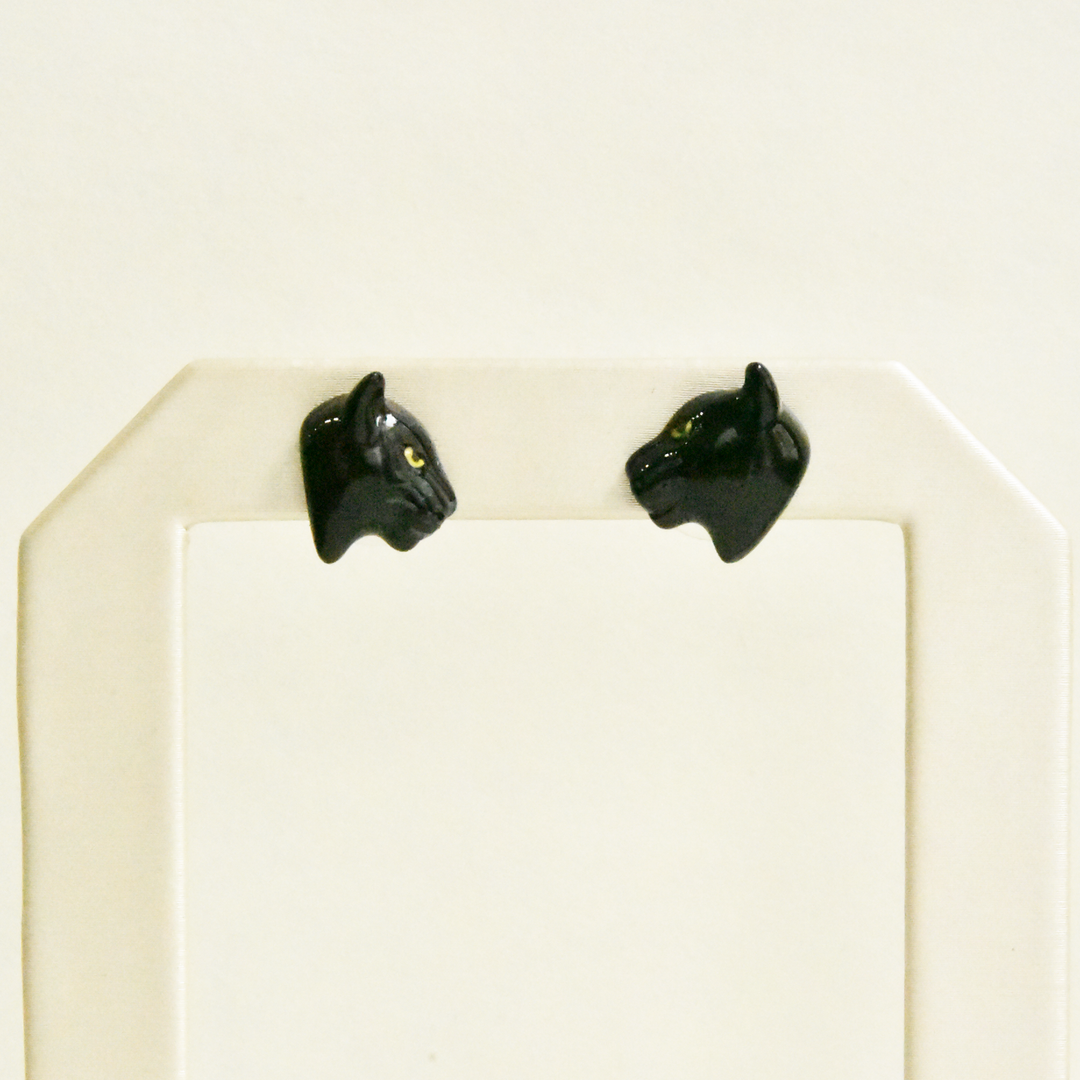 Flat Black Panther Post Earrings - Goldmakers Fine Jewelry