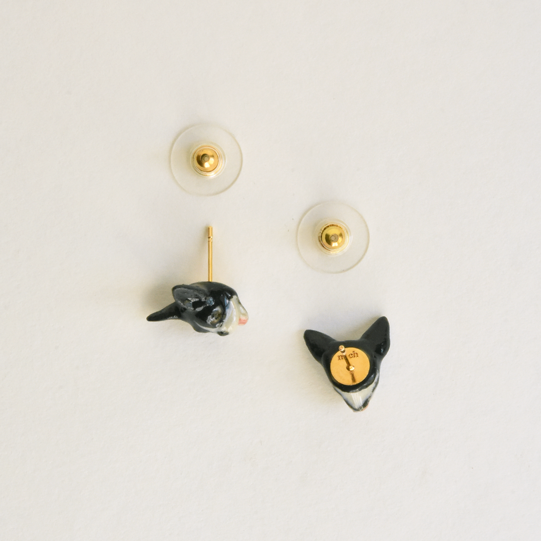 Black & White French Bulldog Post Earrings - Goldmakers Fine Jewelry