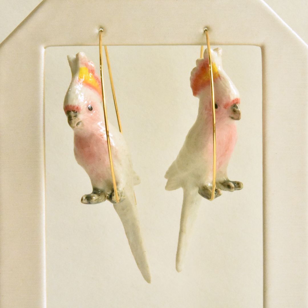 Pink Cockatoo Hoop Earrings - Goldmakers Fine Jewelry