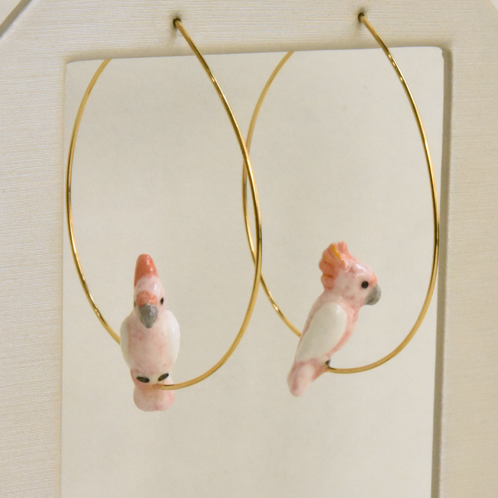 Small Pink Cockatoo Hoop Earrings - Goldmakers Fine Jewelry