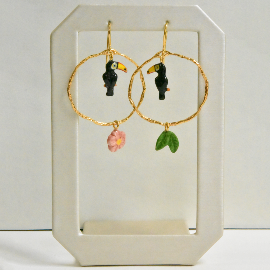 Toucan Branch Hoop Earrings - Goldmakers Fine Jewelry