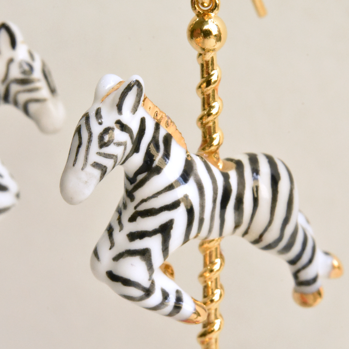 Zebra Carousel with Pink Daisy Earrings - Goldmakers Fine Jewelry