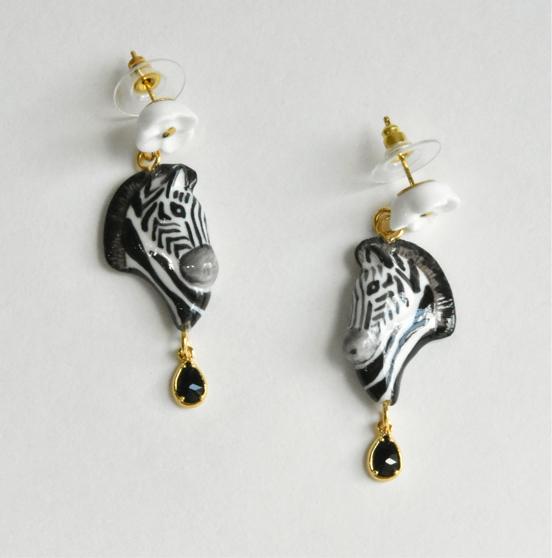 Daisy and Zebra Earrings with Gems - Goldmakers Fine Jewelry