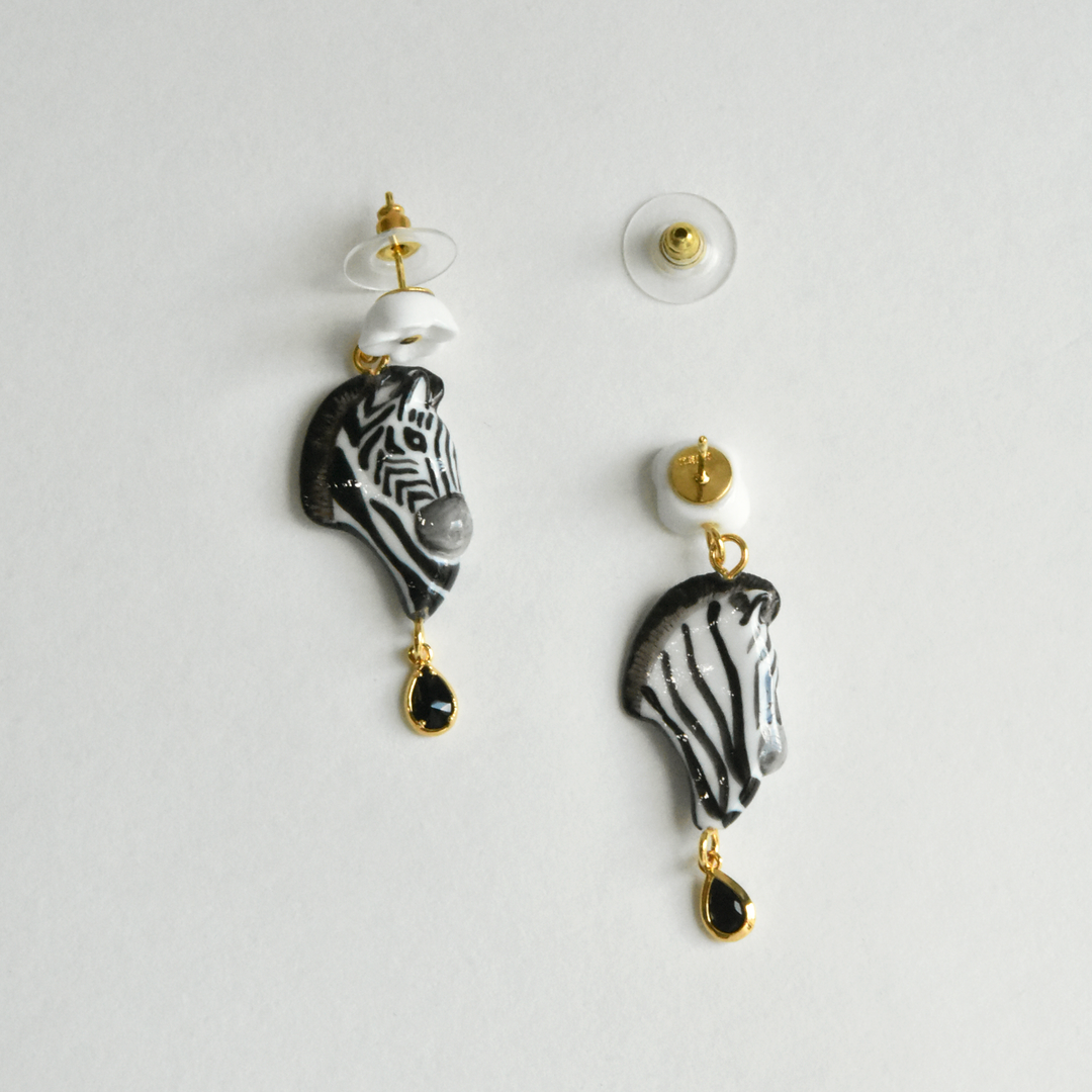 Daisy and Zebra Earrings with Gems - Goldmakers Fine Jewelry