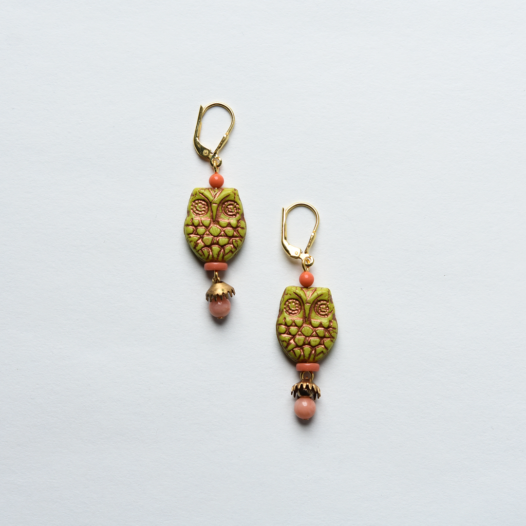 Owl Earrings in Chartreuse - Goldmakers Fine Jewelry