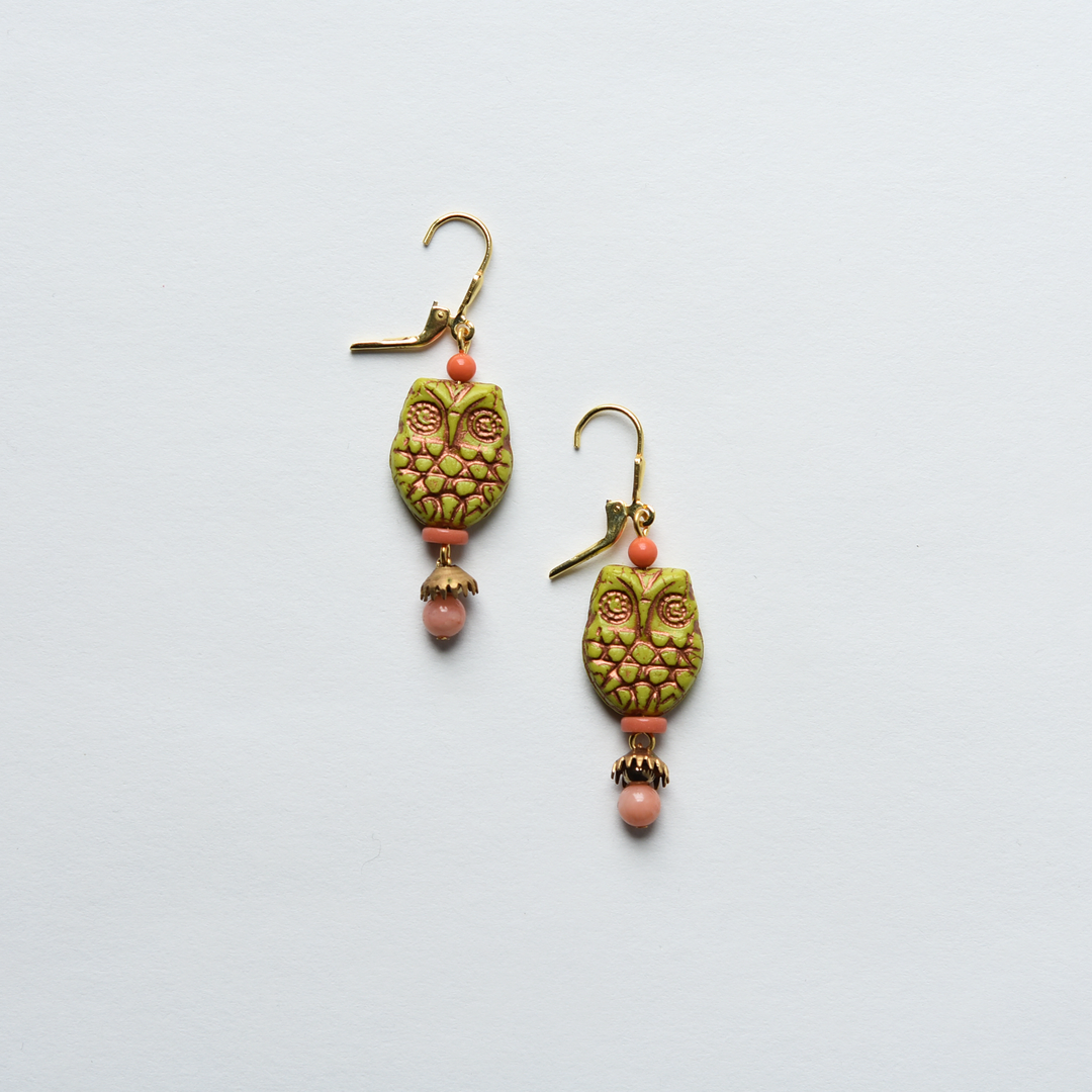 Owl Earrings in Chartreuse - Goldmakers Fine Jewelry