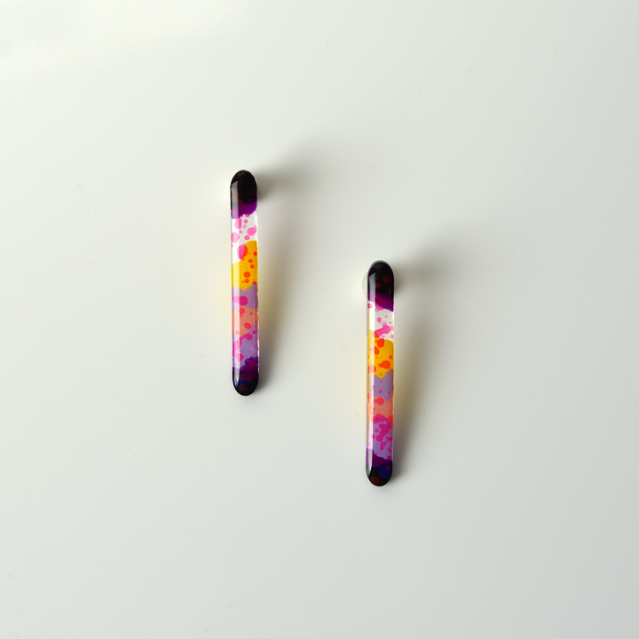 Pink and Yellow Watercolor Bar Studs - Goldmakers Fine Jewelry