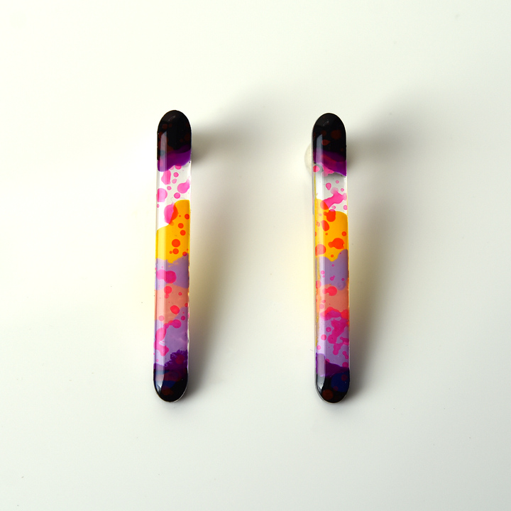 Pink and Yellow Watercolor Bar Studs - Goldmakers Fine Jewelry