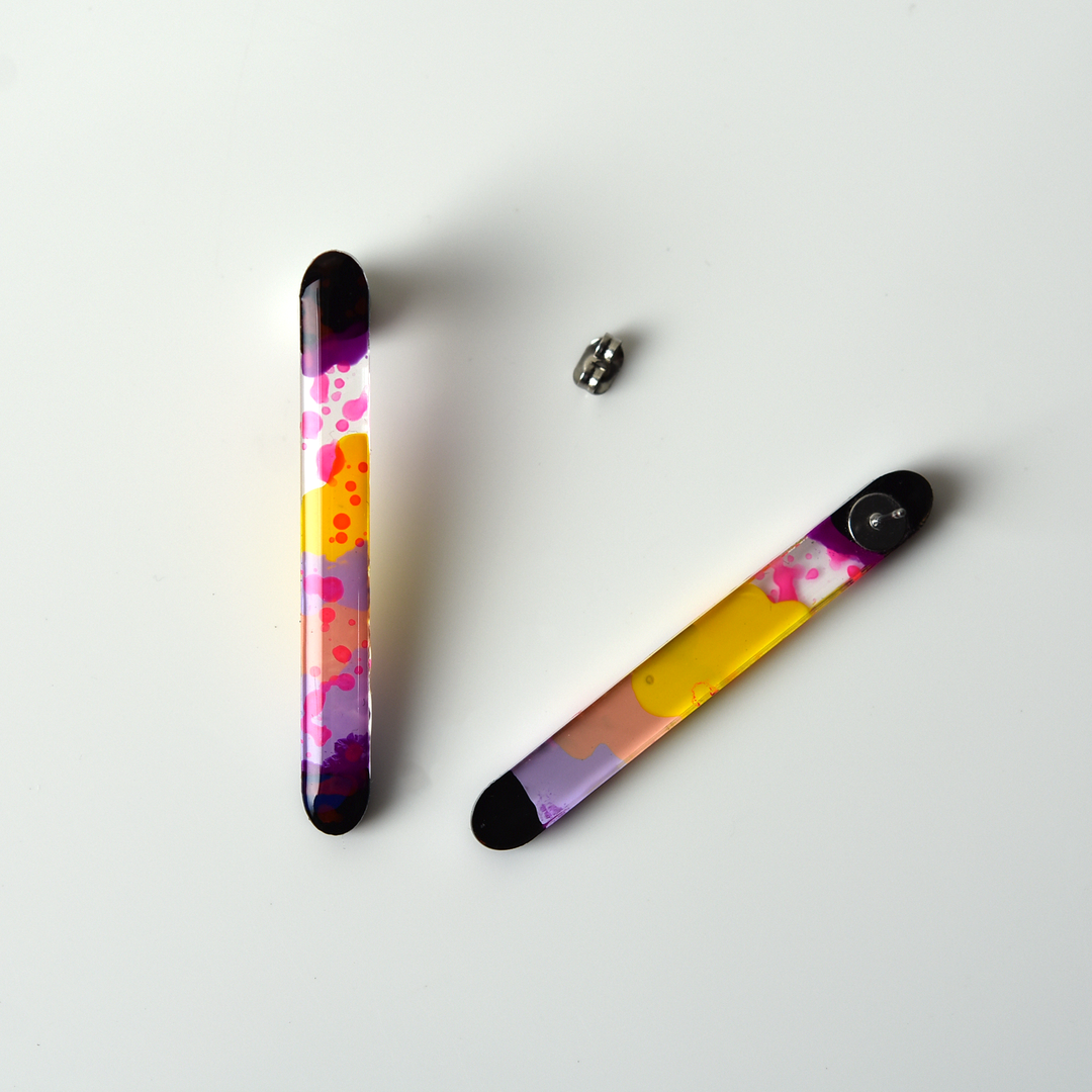Pink and Yellow Watercolor Bar Studs - Goldmakers Fine Jewelry