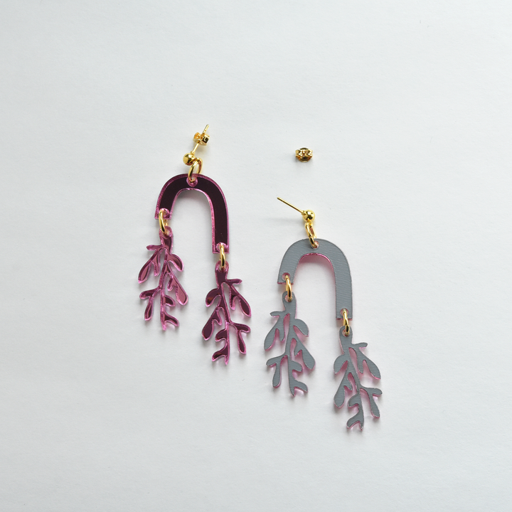 Pink Leaf Arch Earrings - Goldmakers Fine Jewelry