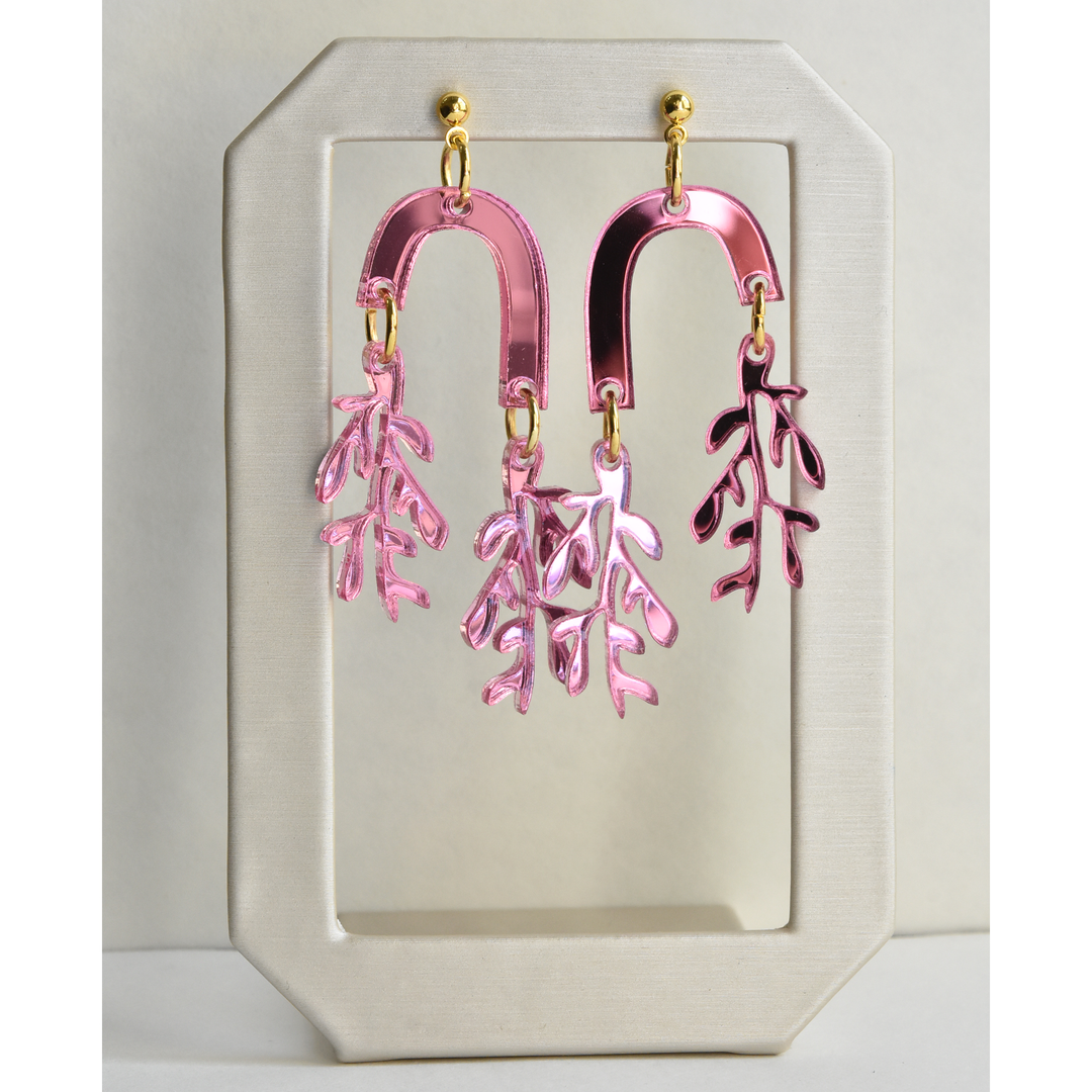 Pink Leaf Arch Earrings - Goldmakers Fine Jewelry