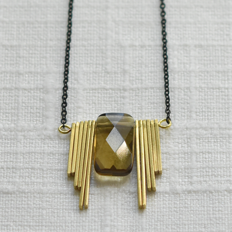 Smokey Quartz & Brass Necklace - Goldmakers Fine Jewelry