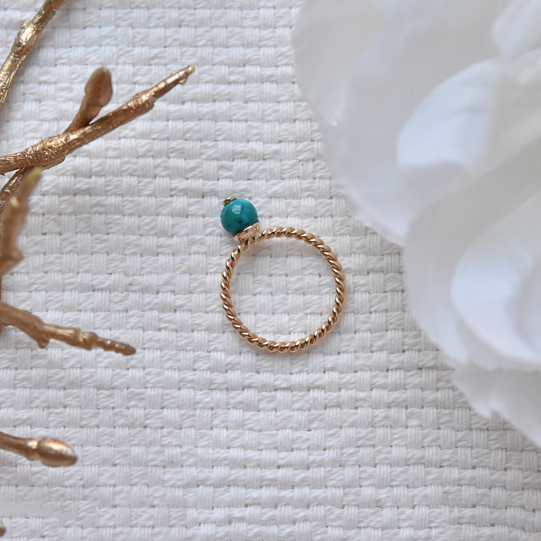 Turquoise Orb Stacking Ring in Gold with Diamond - Goldmakers Fine Jewelry
