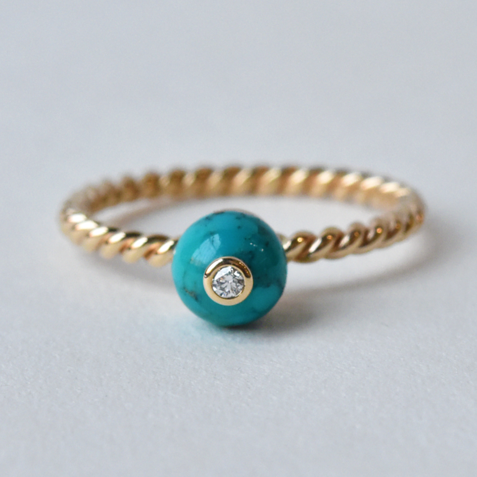 Turquoise Orb Stacking Ring in Gold with Diamond - Goldmakers Fine Jewelry